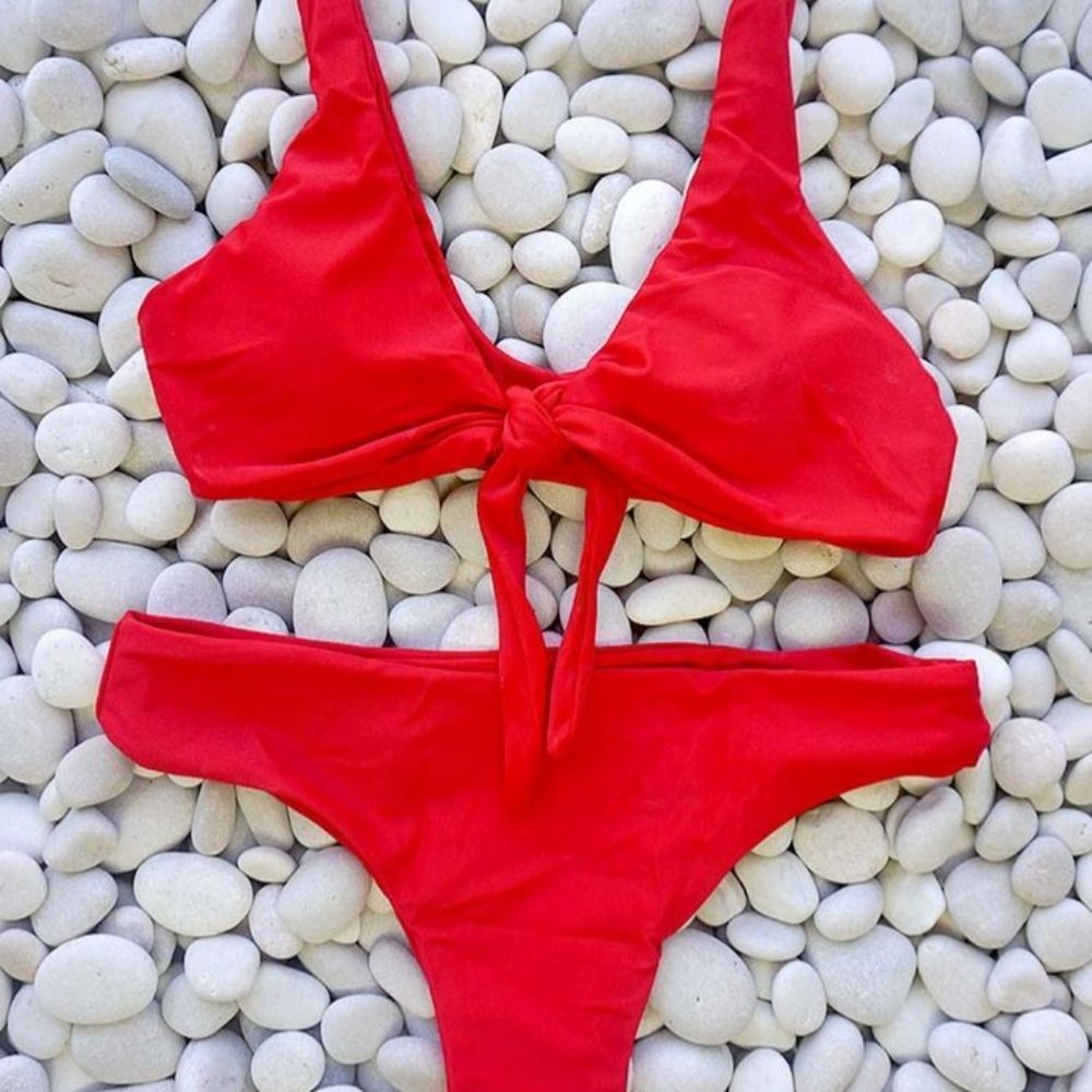 **TOP ONLY **Sexy Red Tie Front Cheeky Bikinis - Picture 4 of 4